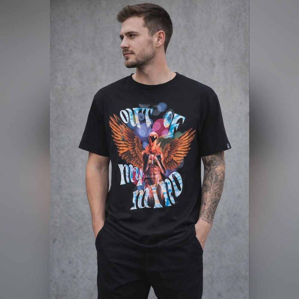 Cult of Individuality Black Tee with Angel Graphic